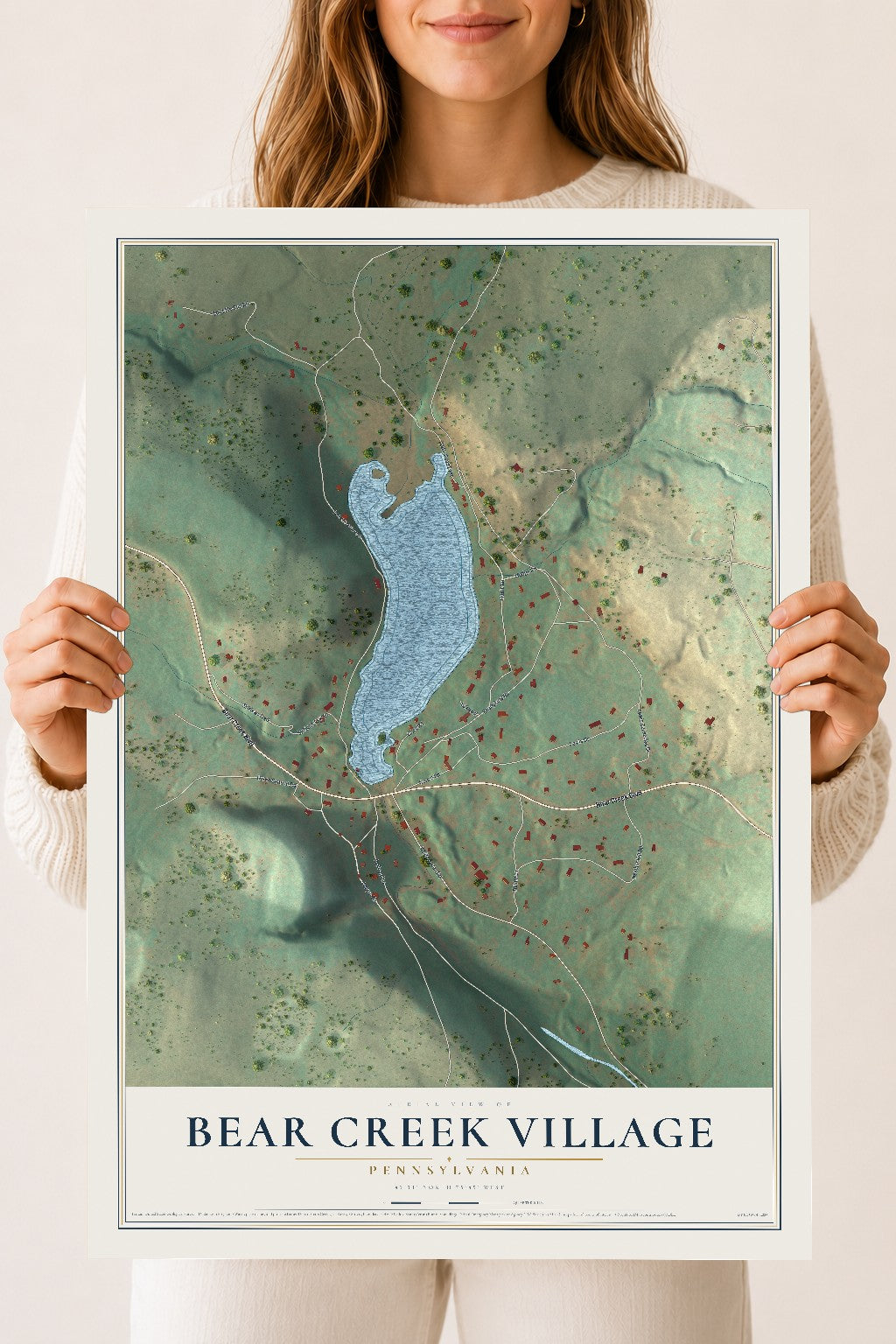 Map of Bear Creek Village, Pennsylvania, 18 x 24 inch unframed archival matte print