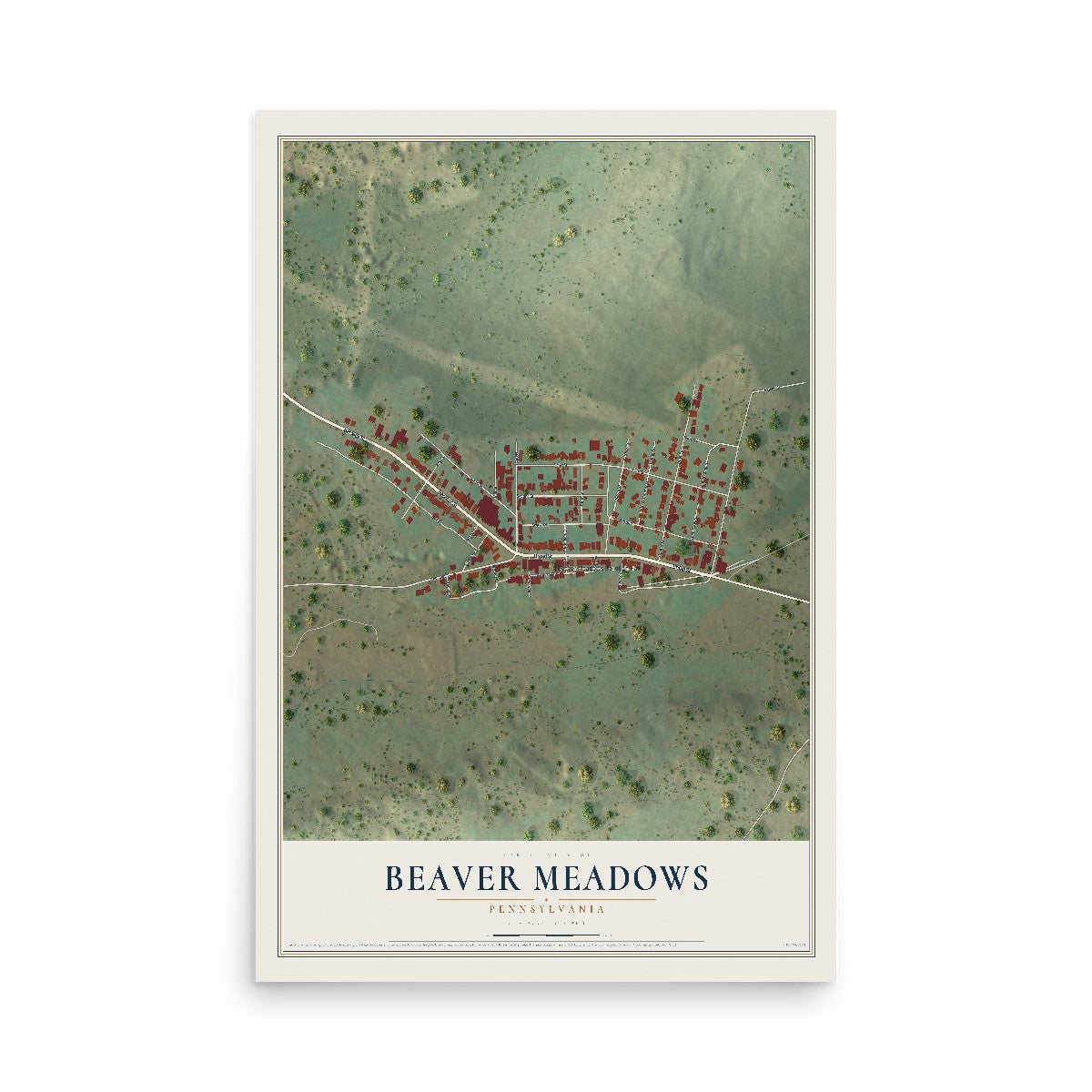 Map of Beaver Meadows, Pennsylvania, 12 x 18 inch unframed archival matte print