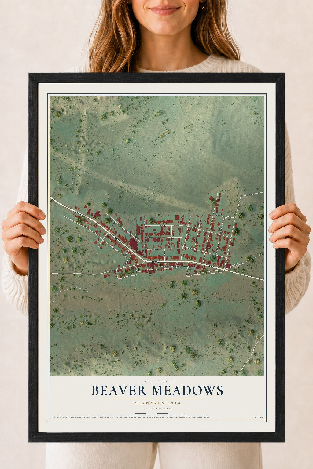 Map of Beaver Meadows, Pennsylvania, 18 x 24 inch print in a black wood frame