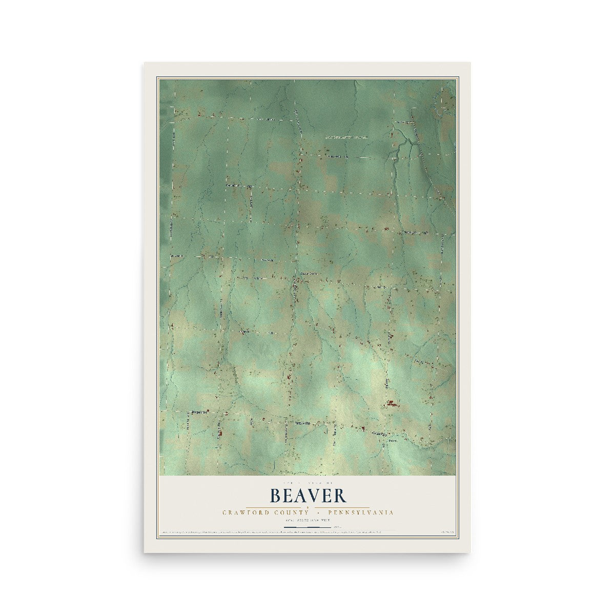 Map of Beaver, Crawford County, Pennsylvania, 12 x 18 inch unframed archival matte print