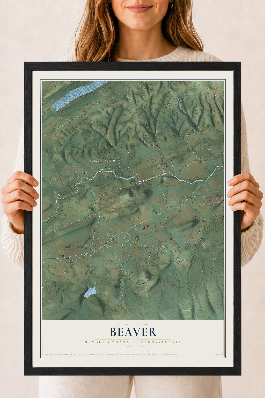 Map of Beaver, Snyder County, Pennsylvania, 18 x 24 inch print in a black wood frame