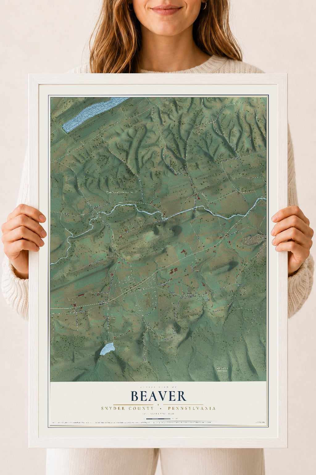 Map of Beaver, Snyder County, Pennsylvania, 18 x 24 inch print in a white wood frame