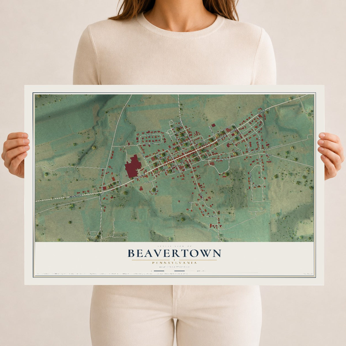 Map of Beavertown, Pennsylvania, 12 x 18 inch unframed archival matte print