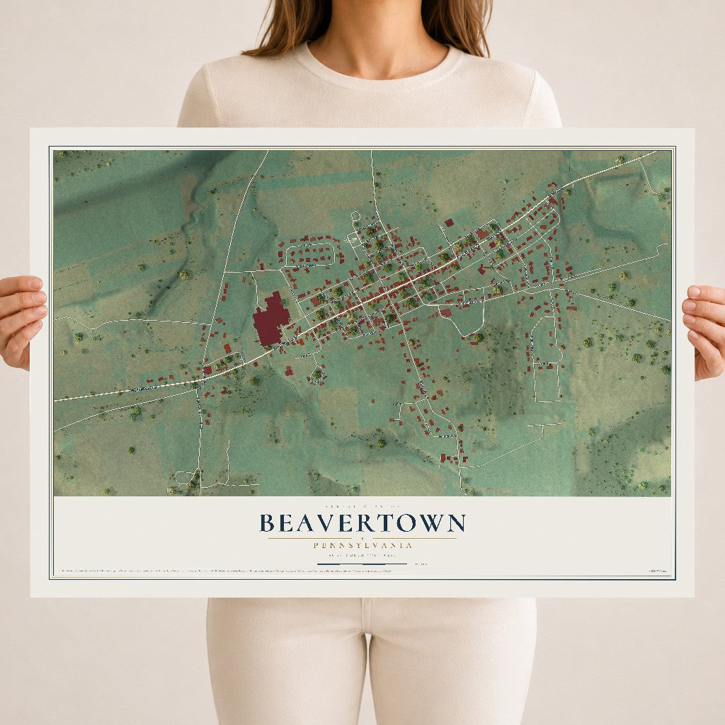 Map of Beavertown, Pennsylvania, 18 x 24 inch unframed archival matte print