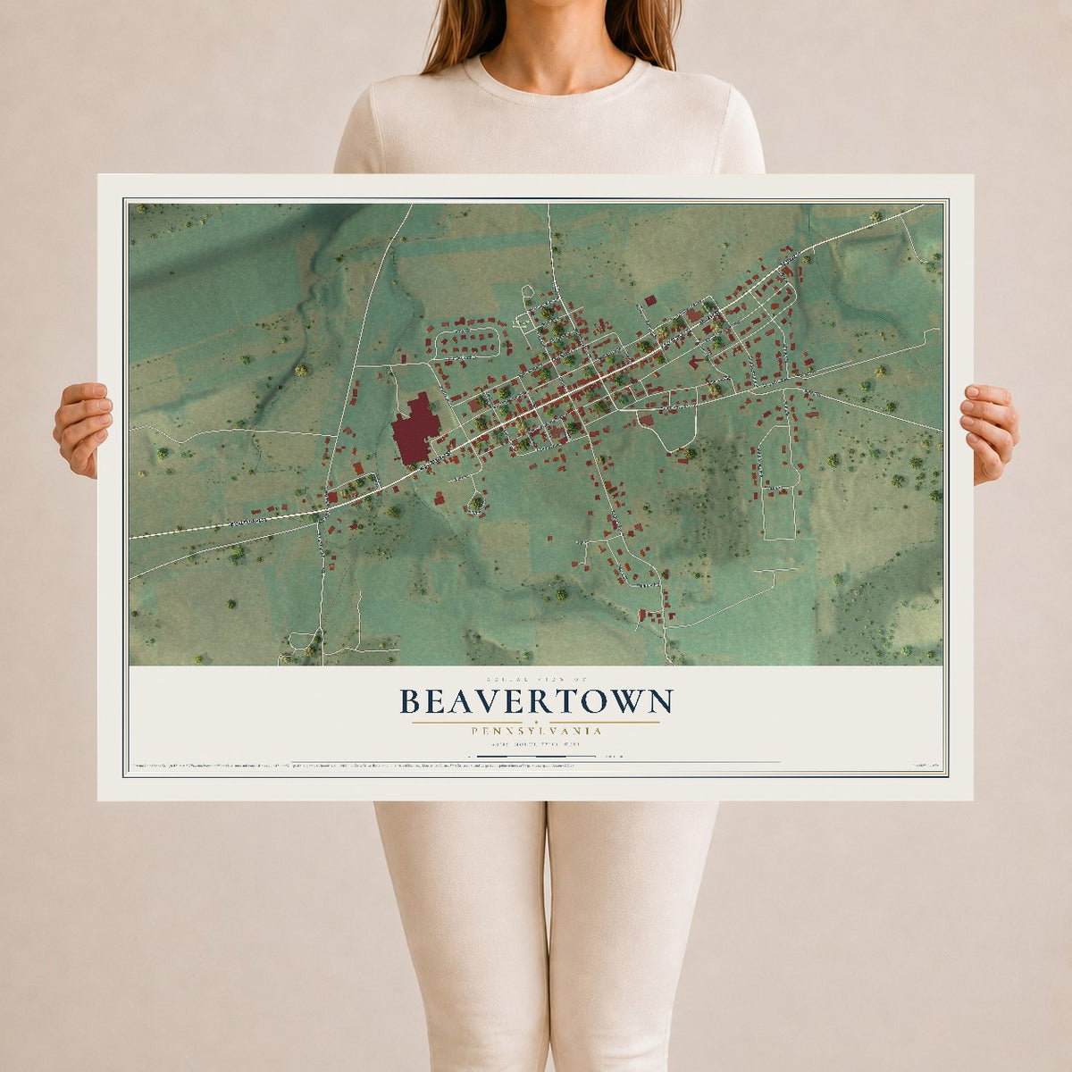 Map of Beavertown, Pennsylvania, 24 x 36 inch unframed archival matte print