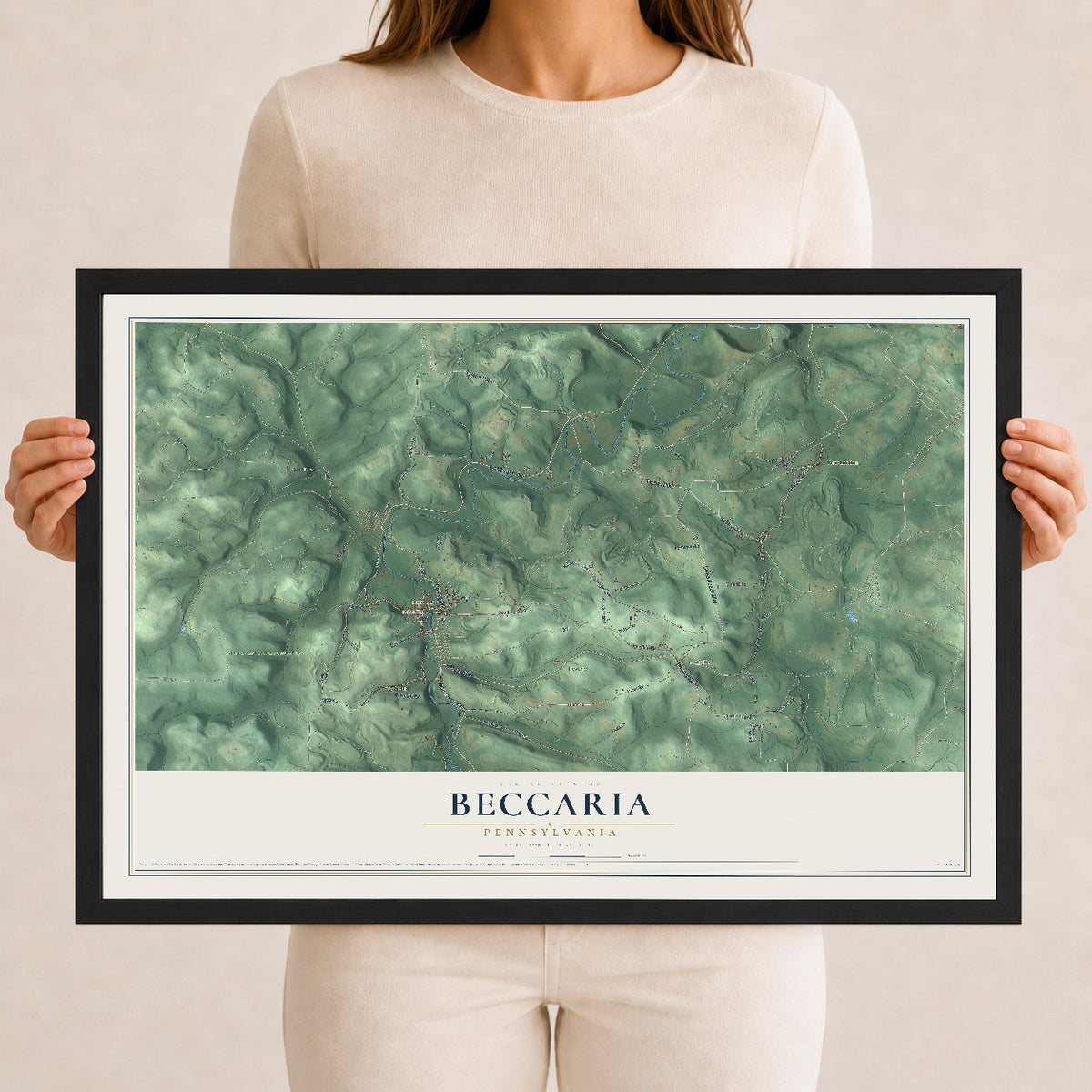 Map of Beccaria, Pennsylvania, 12 x 18 inch print in a black wood frame