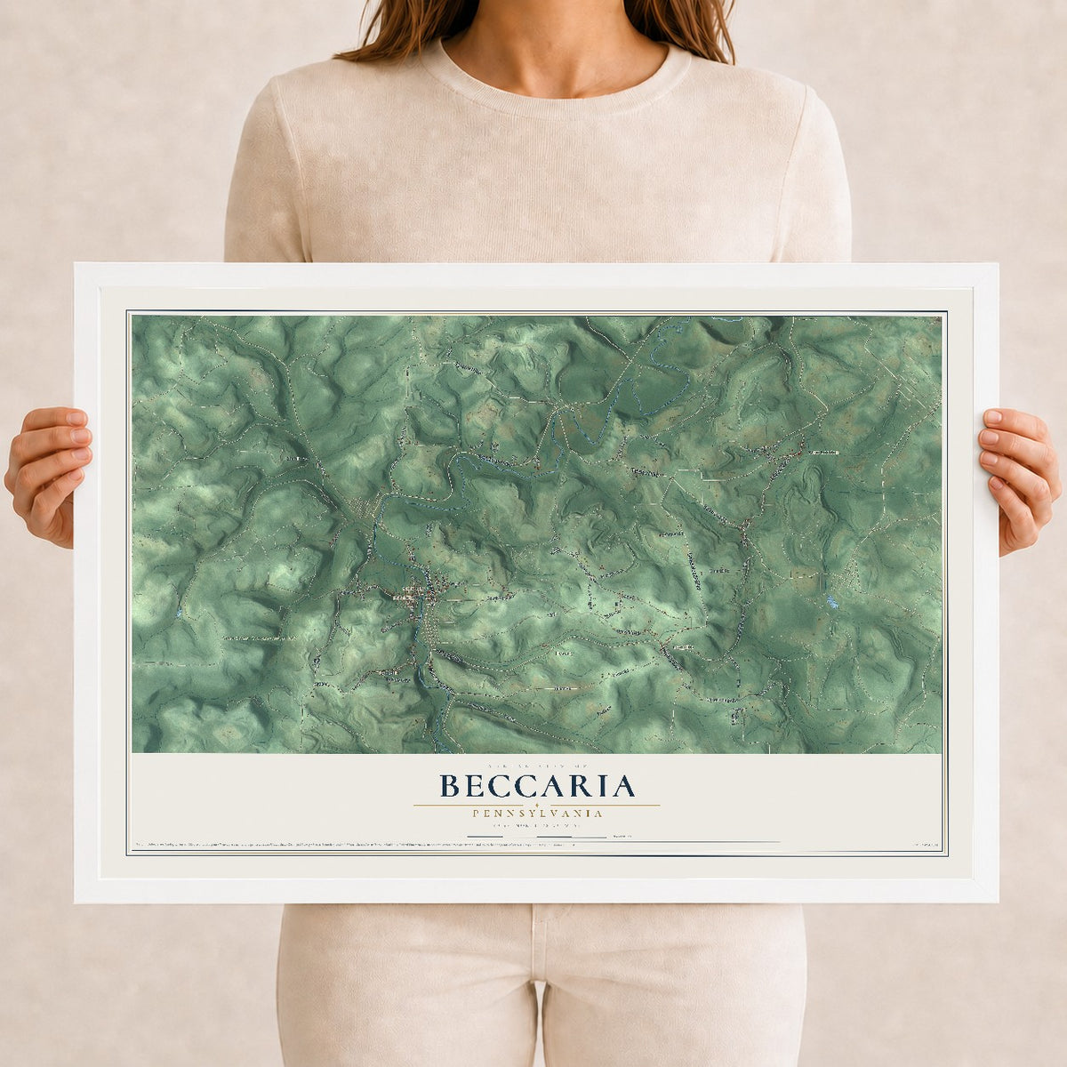Map of Beccaria, Pennsylvania, 12 x 18 inch print in a white wood frame