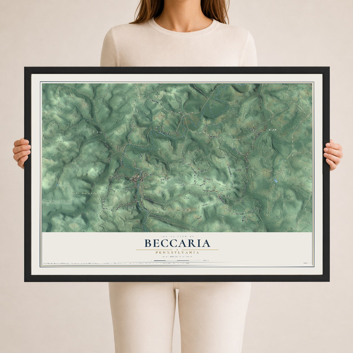Map of Beccaria, Pennsylvania, 24 x 36 inch print in a black wood frame