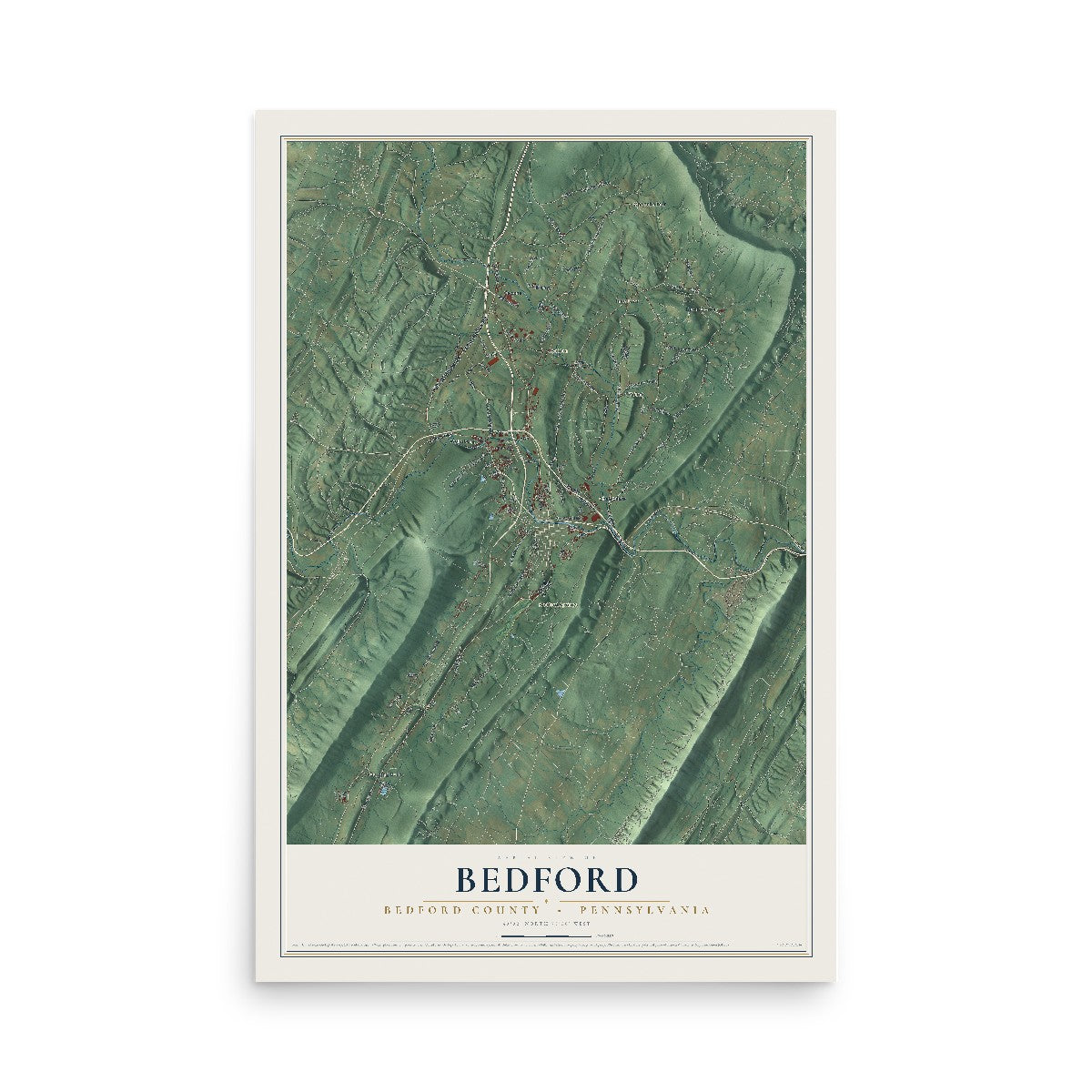 Map of Bedford, Bedford County, Pennsylvania, 12 x 18 inch unframed archival matte print