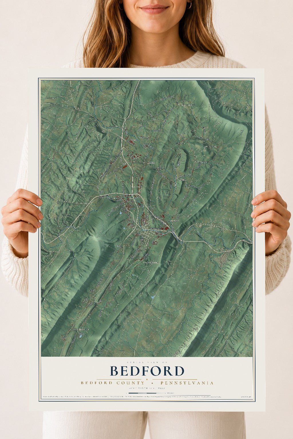 Map of Bedford, Bedford County, Pennsylvania, 18 x 24 inch unframed archival matte print