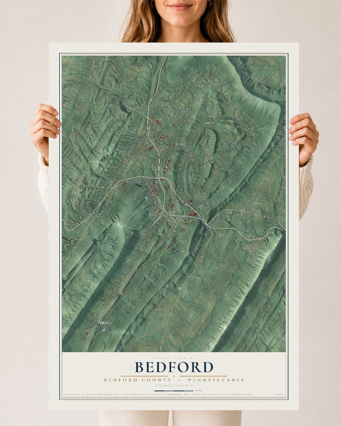 Map of Bedford, Bedford County, Pennsylvania, 24 x 36 inch unframed archival matte print