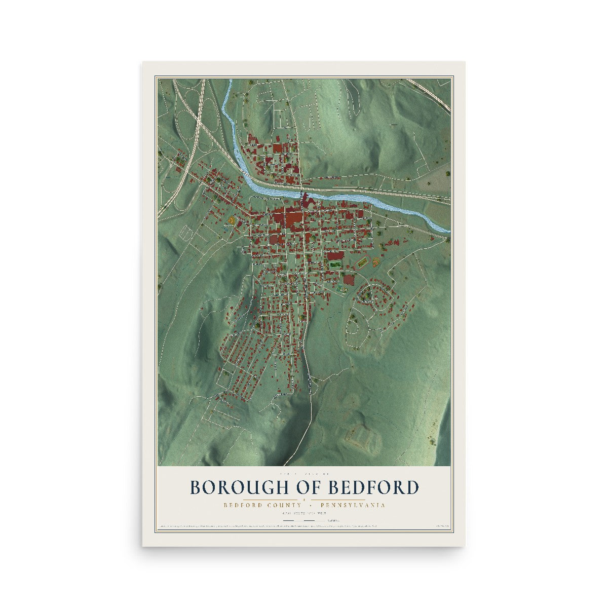 Map of the Borough of Bedford, Bedford County, Pennsylvania, 12 x 18 inch unframed archival matte print