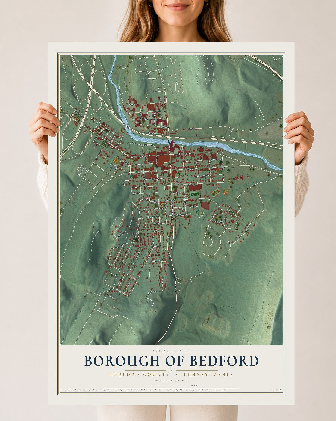 Map of the Borough of Bedford, Bedford County, Pennsylvania, 24 x 36 inch unframed archival matte print