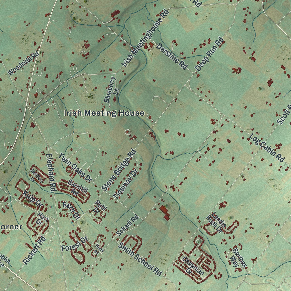 Close-up of the map of Bedminster, Pennsylvania print showing street and building detail