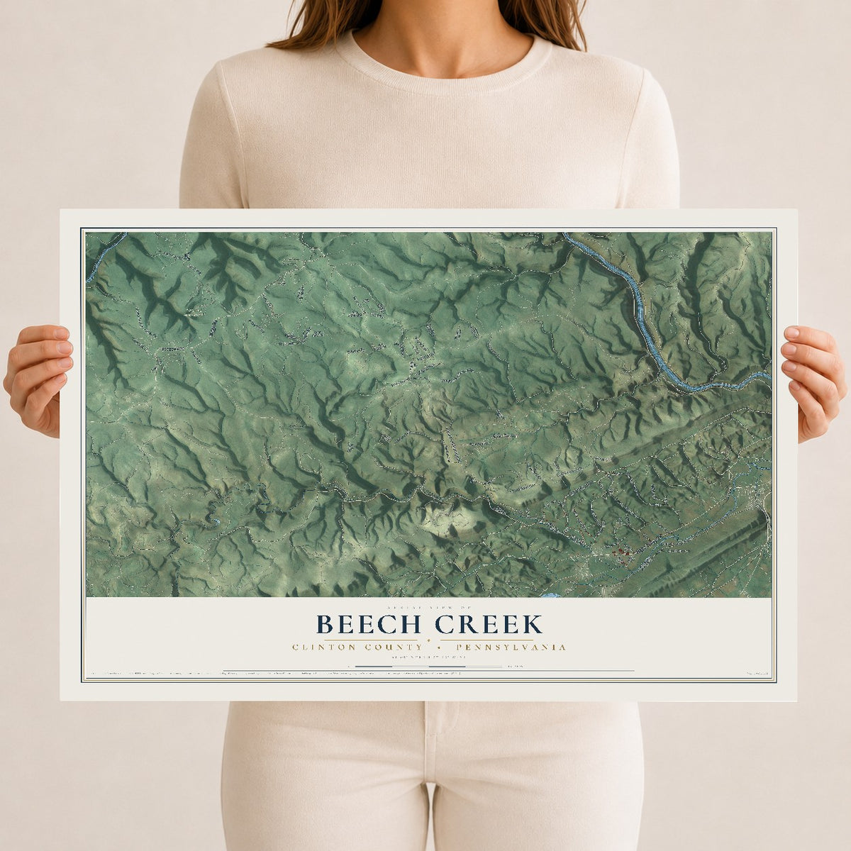 Map of Beech Creek, Clinton County, Pennsylvania, 12 x 18 inch unframed archival matte print