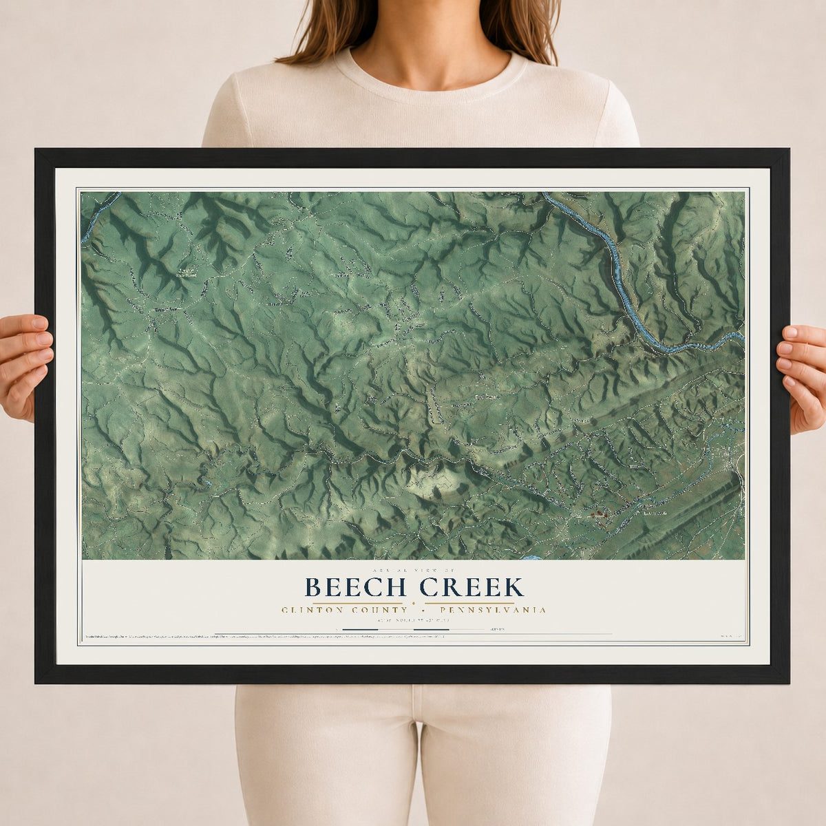 Map of Beech Creek, Clinton County, Pennsylvania, 18 x 24 inch print in a black wood frame