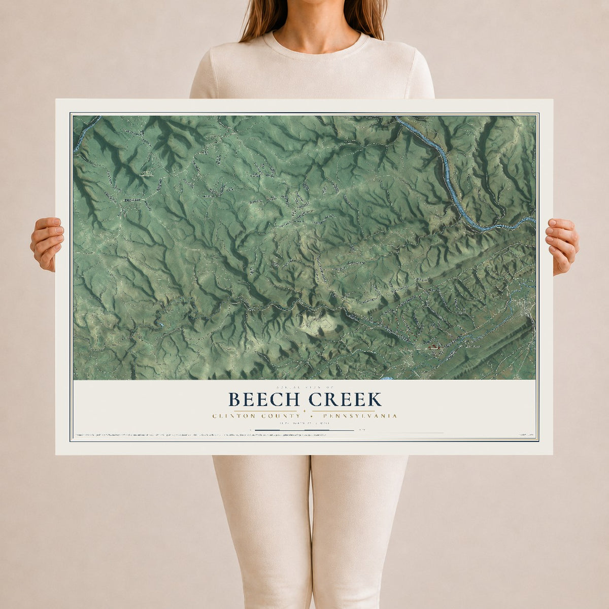 Map of Beech Creek, Clinton County, Pennsylvania, 24 x 36 inch unframed archival matte print