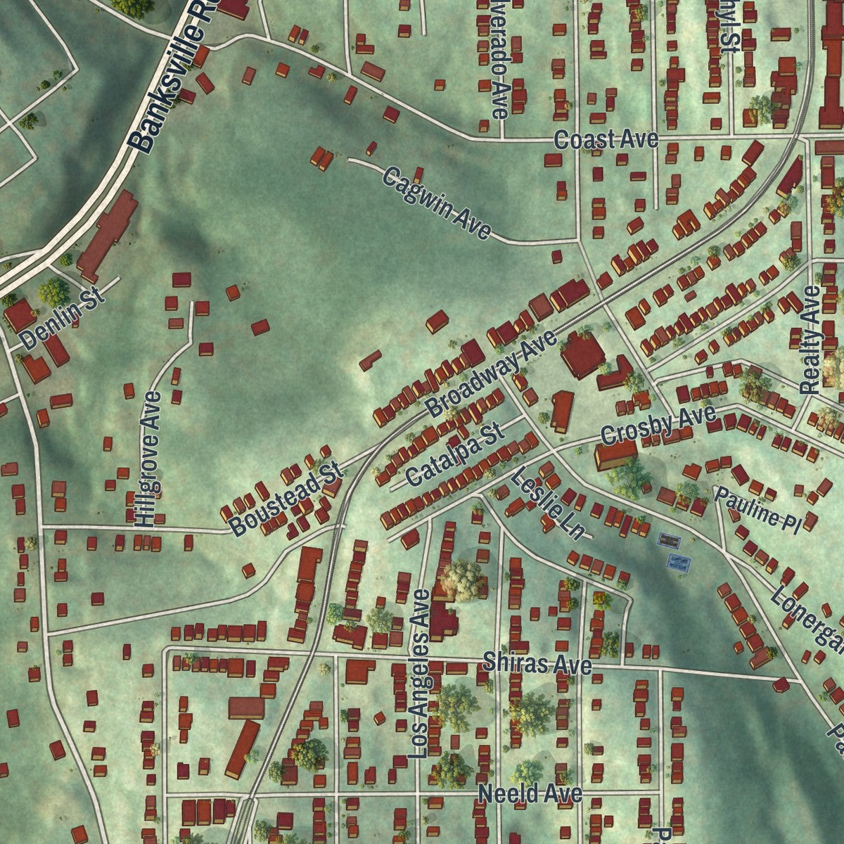 Second close-up of the map of Beechview, Pennsylvania print showing more streets and buildings