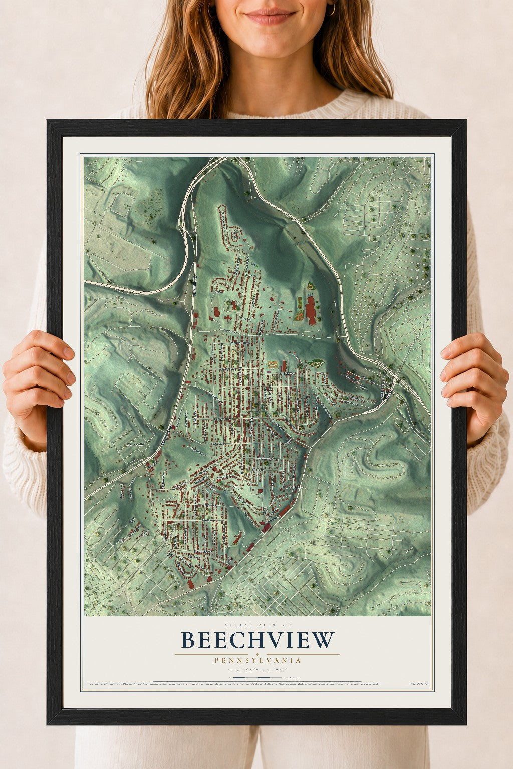 Map of Beechview, Pennsylvania, 18 x 24 inch print in a black wood frame