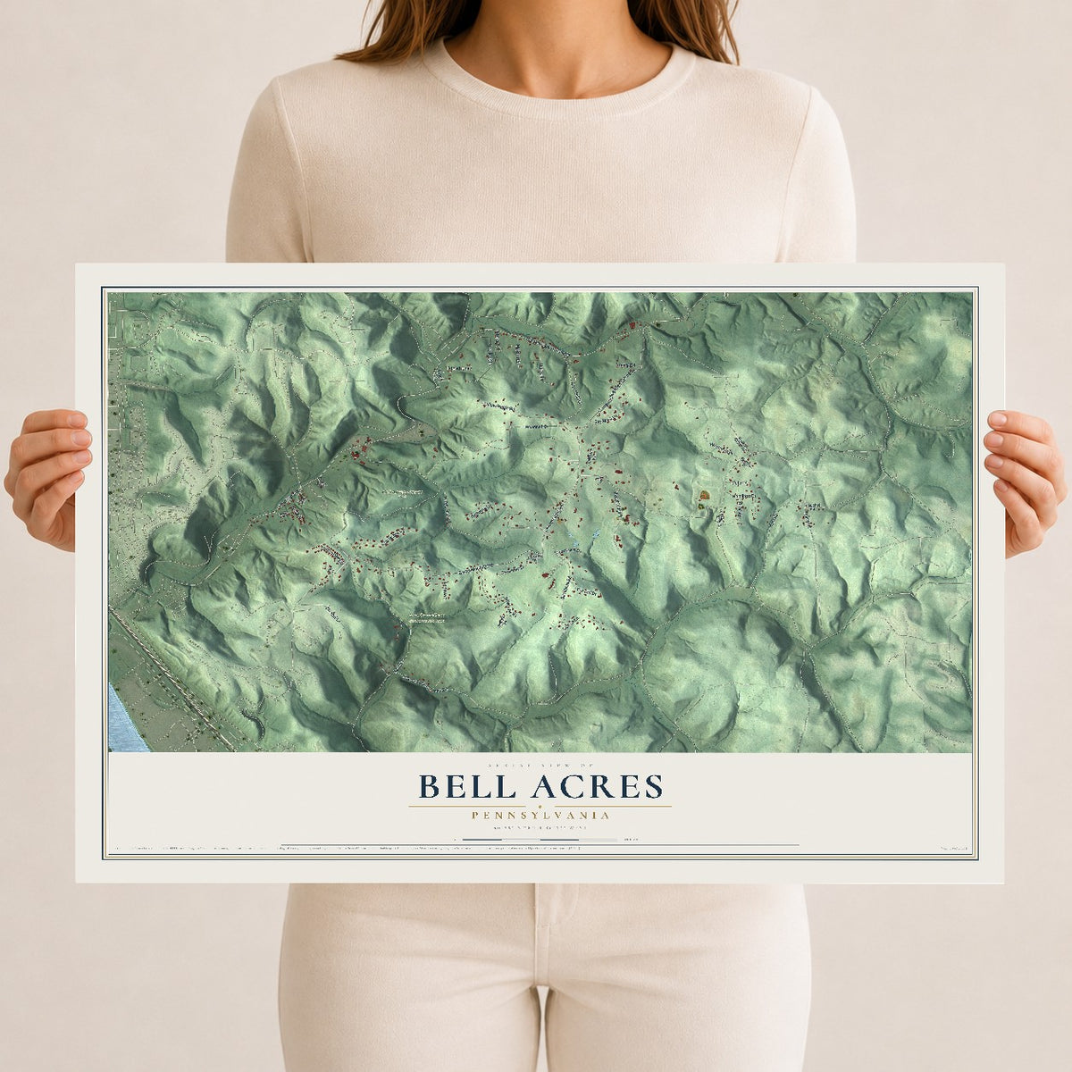 Map of Bell Acres, Pennsylvania, 12 x 18 inch unframed archival matte print