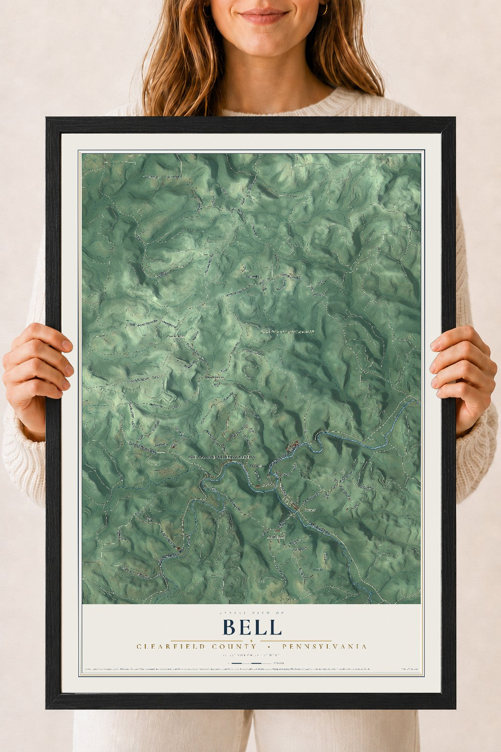 Map of Bell, Clearfield County, Pennsylvania, 18 x 24 inch print in a black wood frame