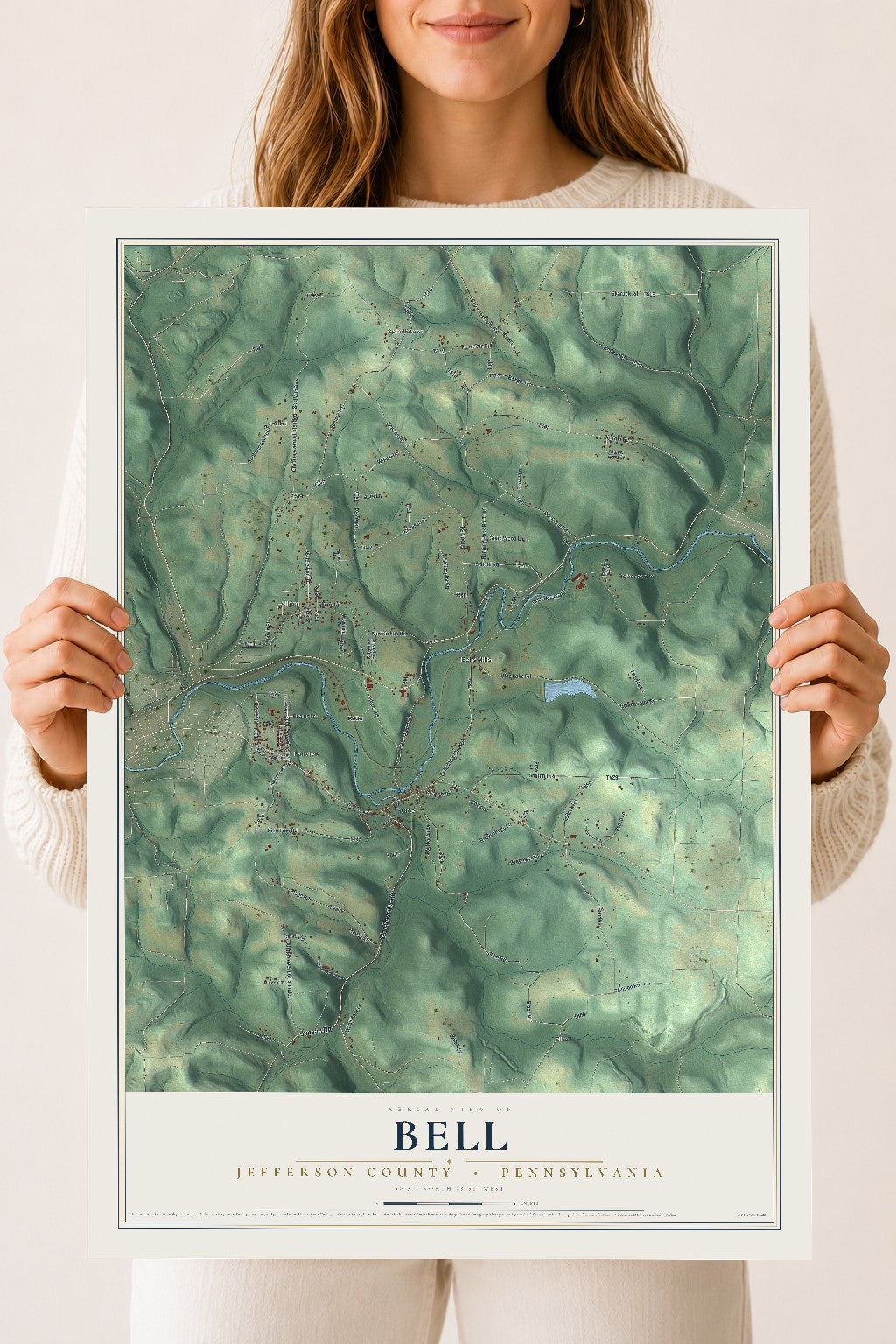 Map of Bell, Jefferson County, Pennsylvania, 18 x 24 inch unframed archival matte print