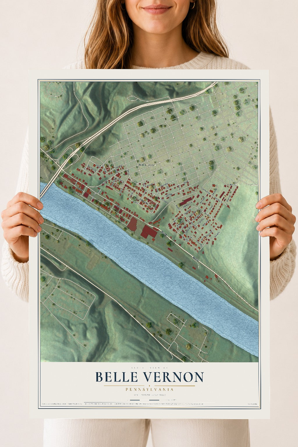 Map of Belle Vernon, Pennsylvania, 18 x 24 inch unframed archival matte print