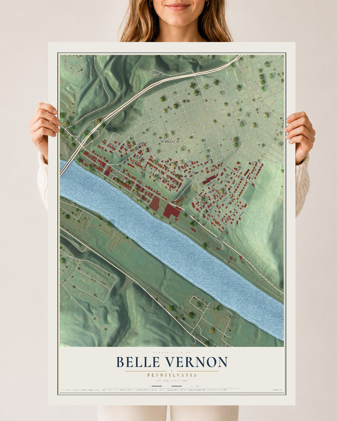Map of Belle Vernon, Pennsylvania, 24 x 36 inch unframed archival matte print