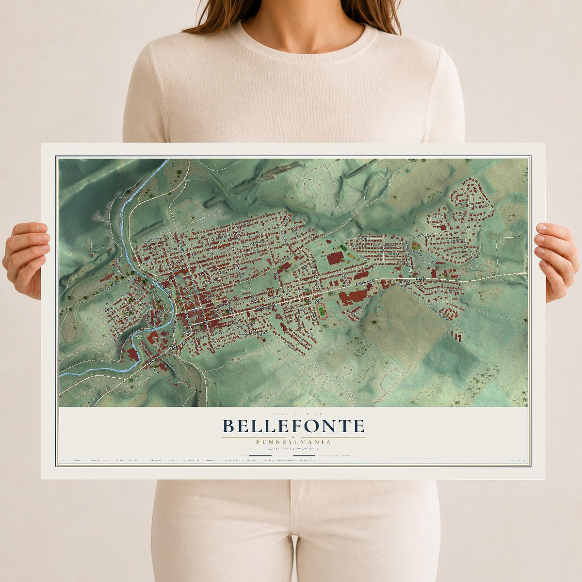 Map of Bellefonte, Pennsylvania, 12 x 18 inch unframed archival matte print