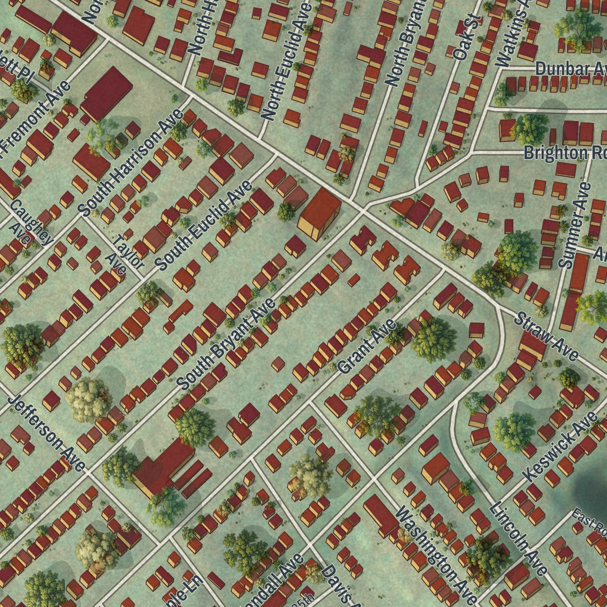 Close-up of the map of Bellevue, Pennsylvania print showing street and building detail