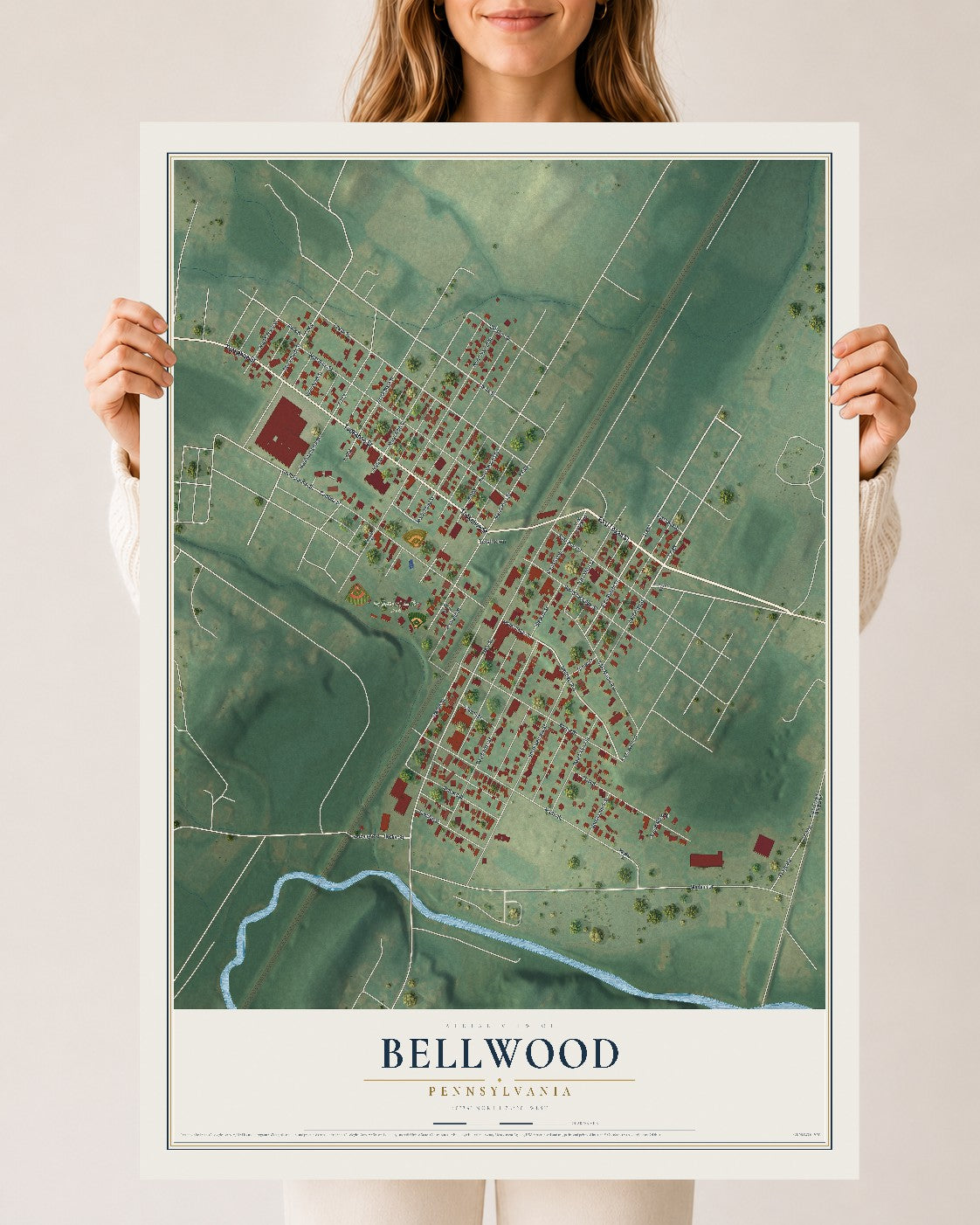 Map of Bellwood, Pennsylvania, 24 x 36 inch unframed archival matte print