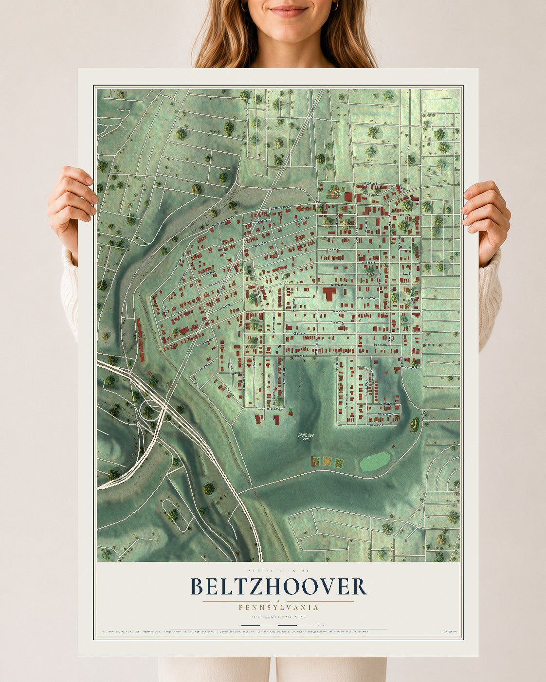 Map of Beltzhoover, Pennsylvania, 24 x 36 inch unframed archival matte print