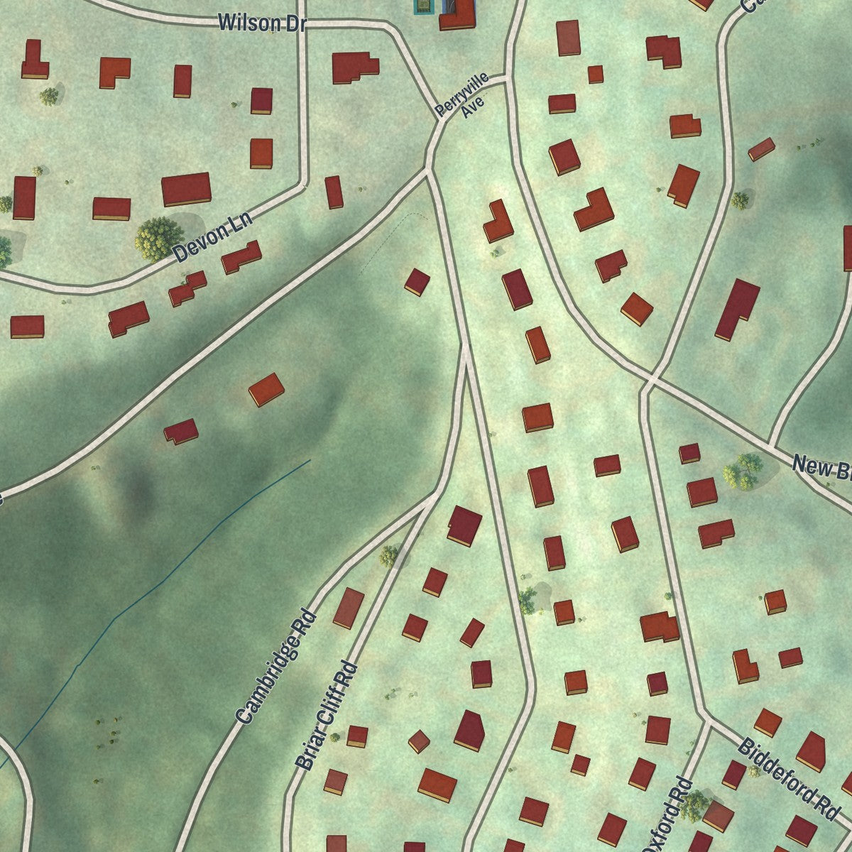 Close-up of the map of Ben Avon Heights, Pennsylvania print showing street and building detail