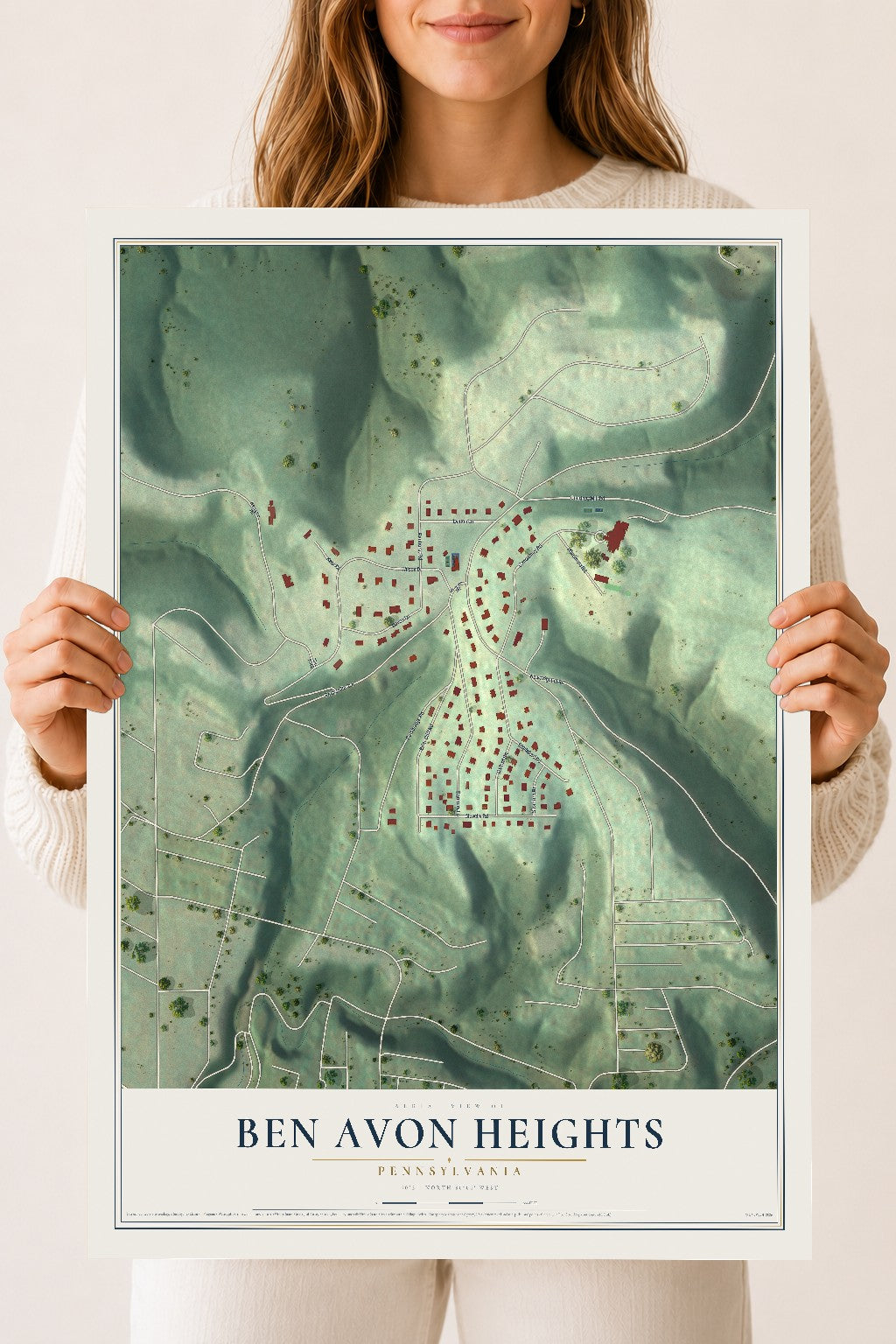 Map of Ben Avon Heights, Pennsylvania, 18 x 24 inch unframed archival matte print