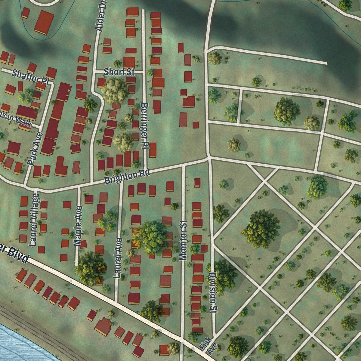 Second close-up of the map of Ben Avon, Pennsylvania print showing more streets and buildings