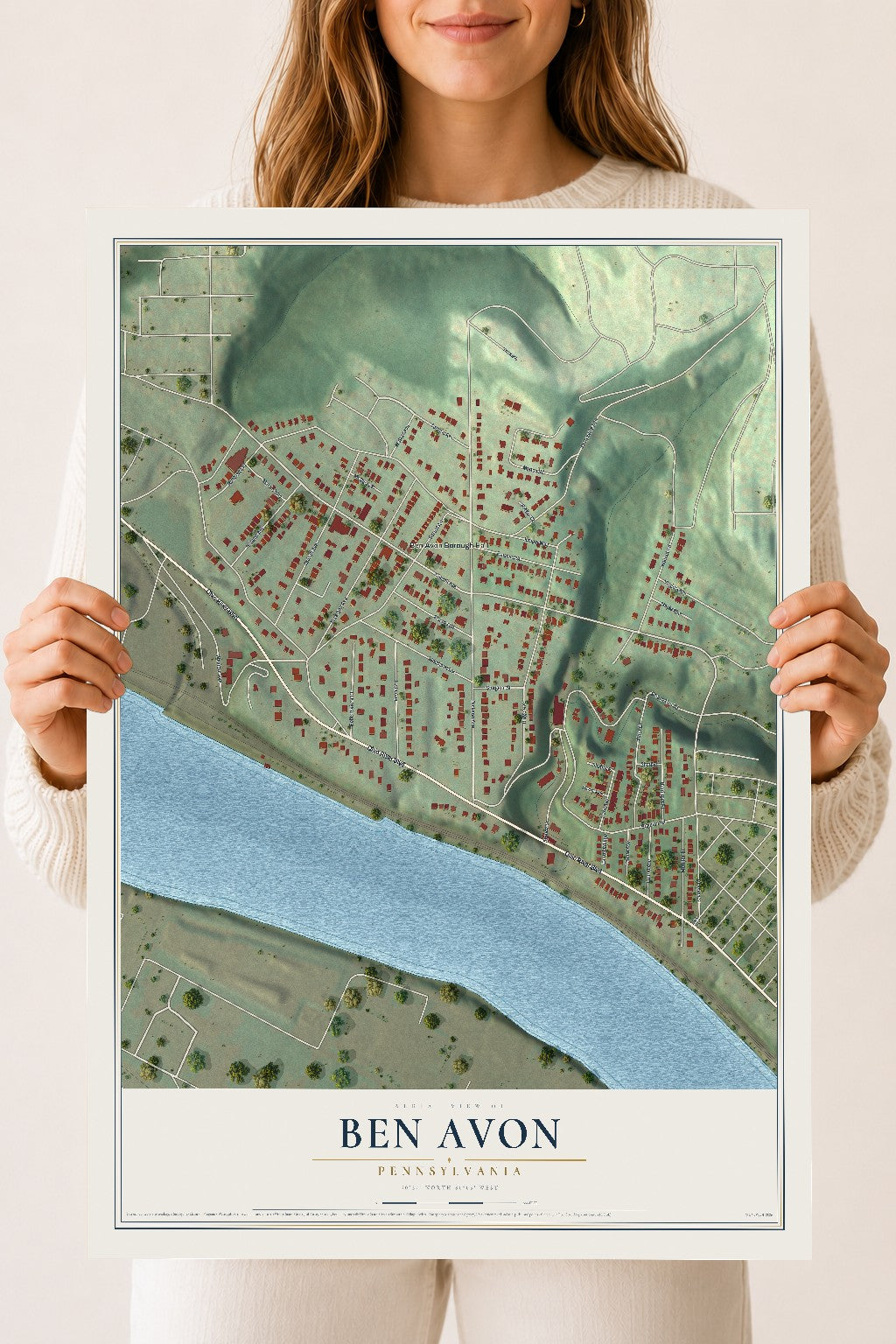 Map of Ben Avon, Pennsylvania, 18 x 24 inch unframed archival matte print