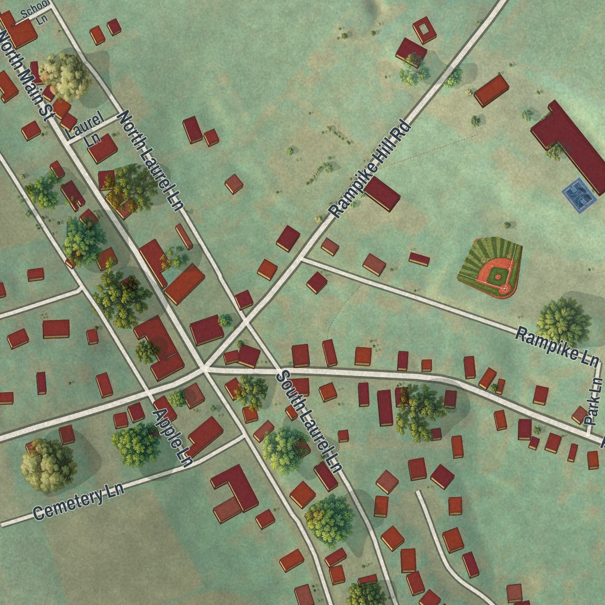 Close-up of the map of Bendersville, Pennsylvania print showing street and building detail