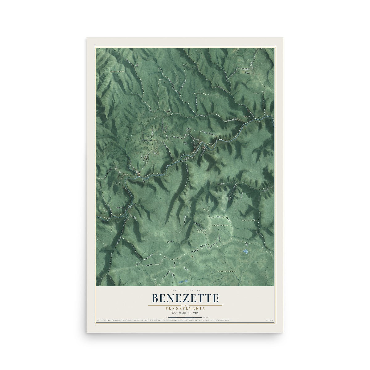 Map of Benezette, Pennsylvania, 12 x 18 inch unframed archival matte print