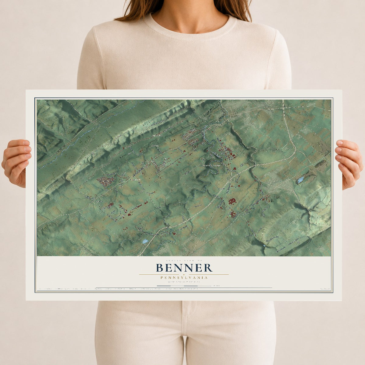 Map of Benner, Pennsylvania, 12 x 18 inch unframed archival matte print