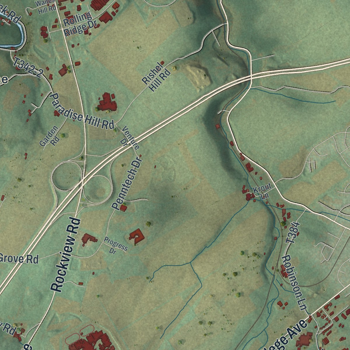 Second close-up of the map of Benner, Pennsylvania print showing more streets and buildings