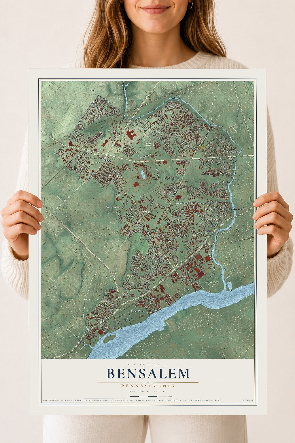 Map of Bensalem, Pennsylvania, 18 x 24 inch unframed archival matte print
