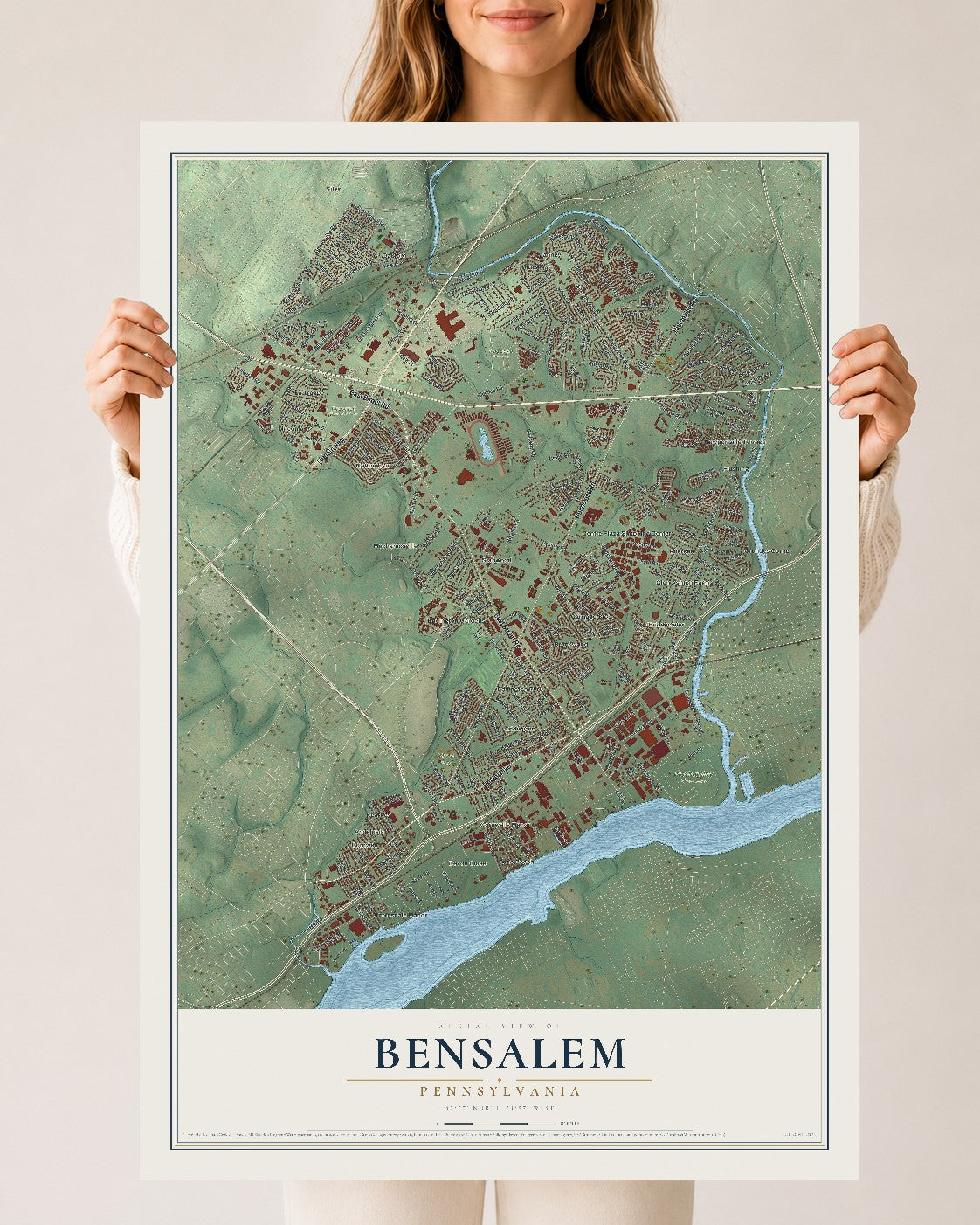 Map of Bensalem, Pennsylvania, 24 x 36 inch unframed archival matte print