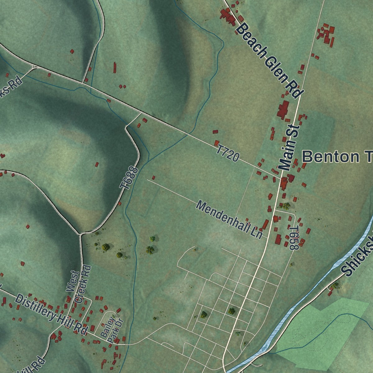 Close-up of the map of Benton, Columbia County, Pennsylvania print showing street and building detail