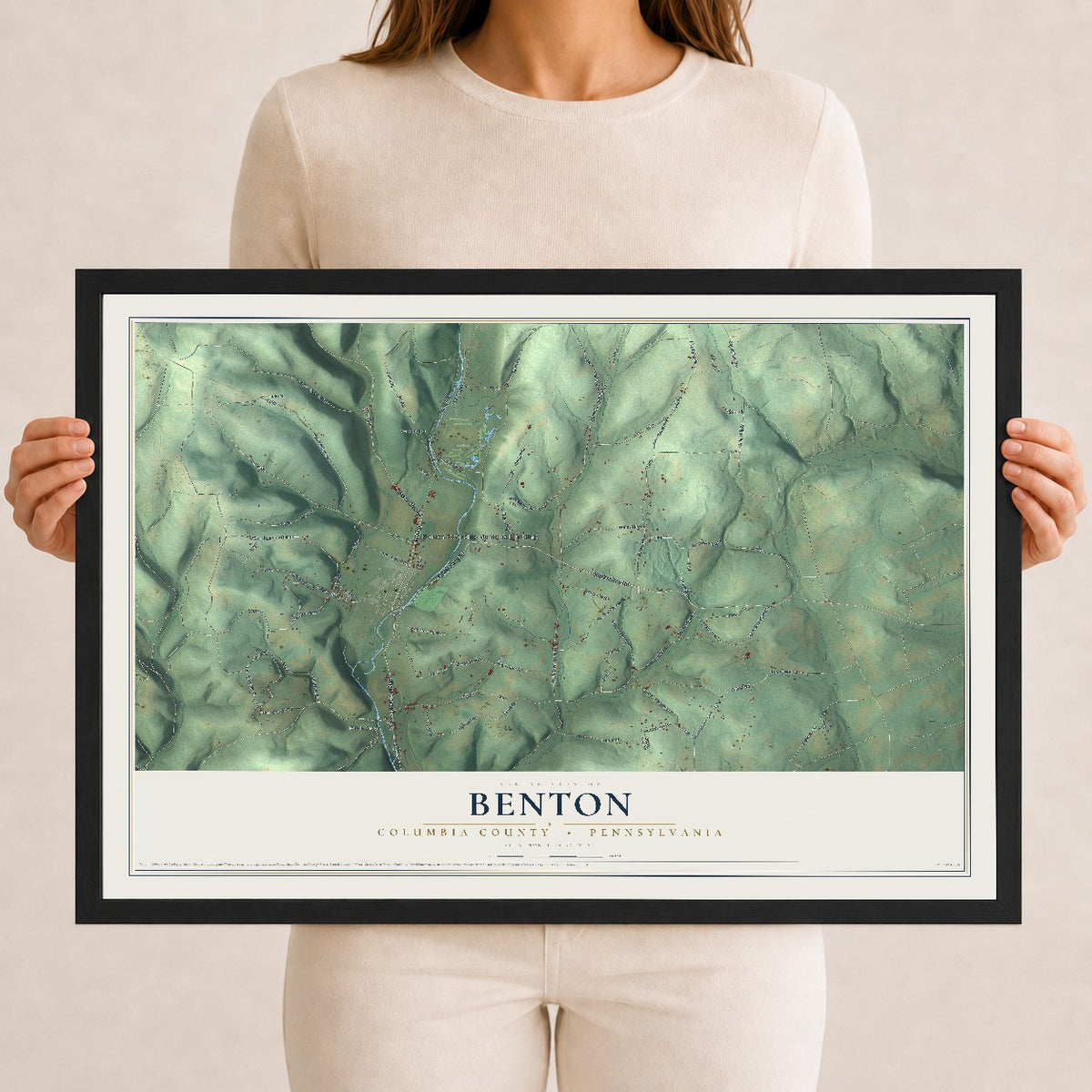 Map of Benton, Columbia County, Pennsylvania, 12 x 18 inch print in a black wood frame