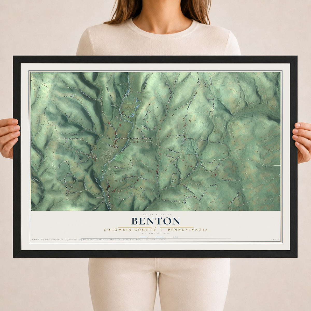 Map of Benton, Columbia County, Pennsylvania, 18 x 24 inch print in a black wood frame