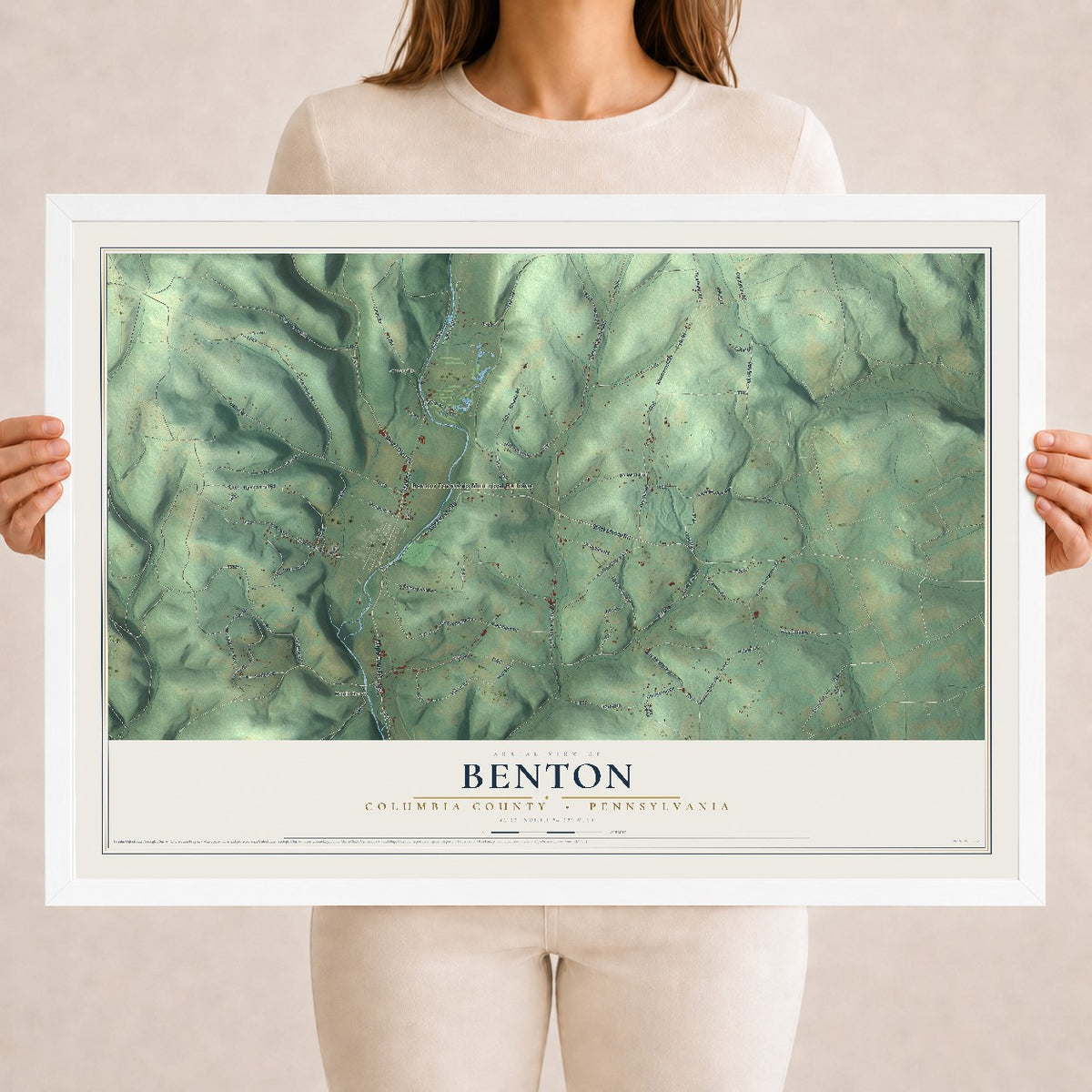 Map of Benton, Columbia County, Pennsylvania, 18 x 24 inch print in a white wood frame