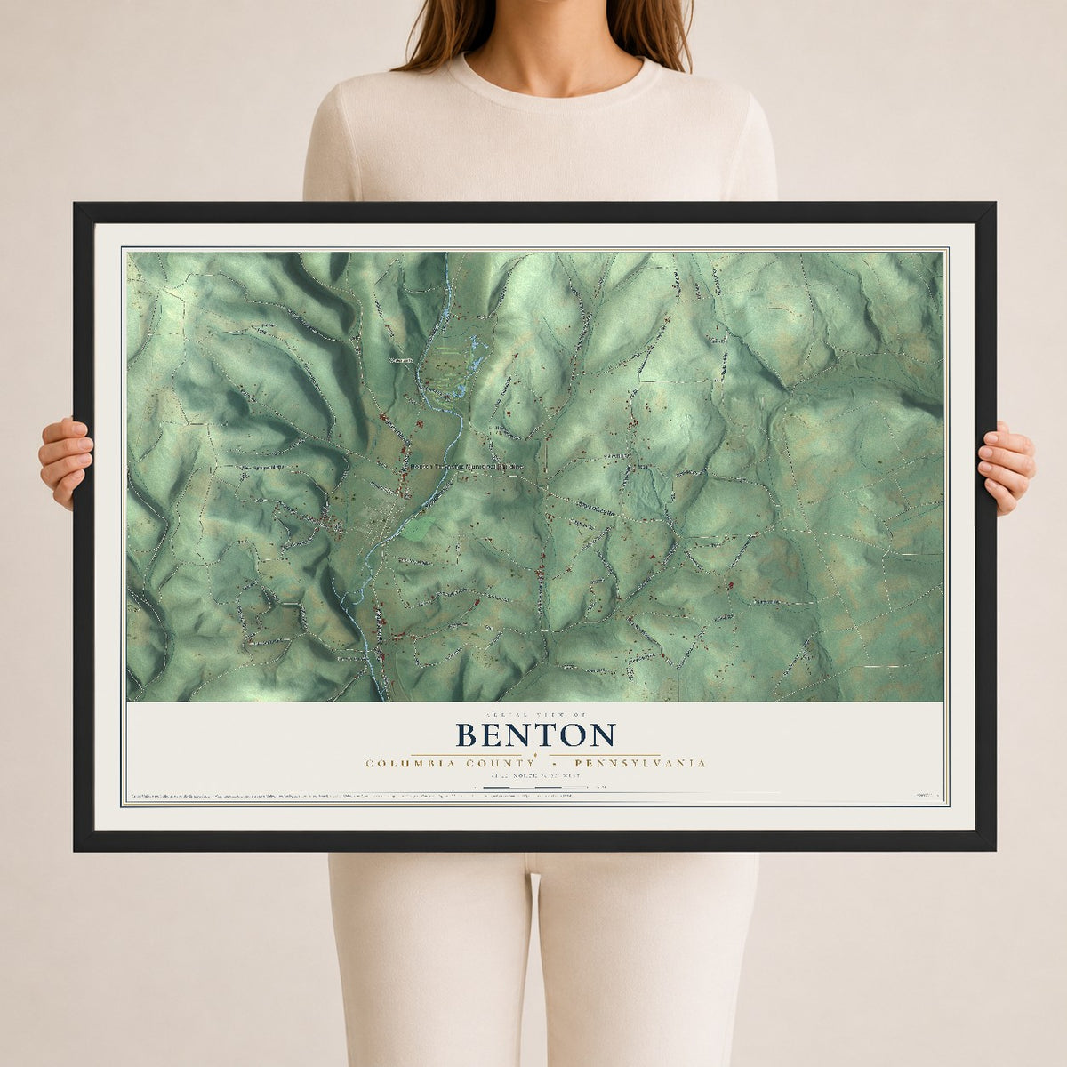 Map of Benton, Columbia County, Pennsylvania, 24 x 36 inch print in a black wood frame