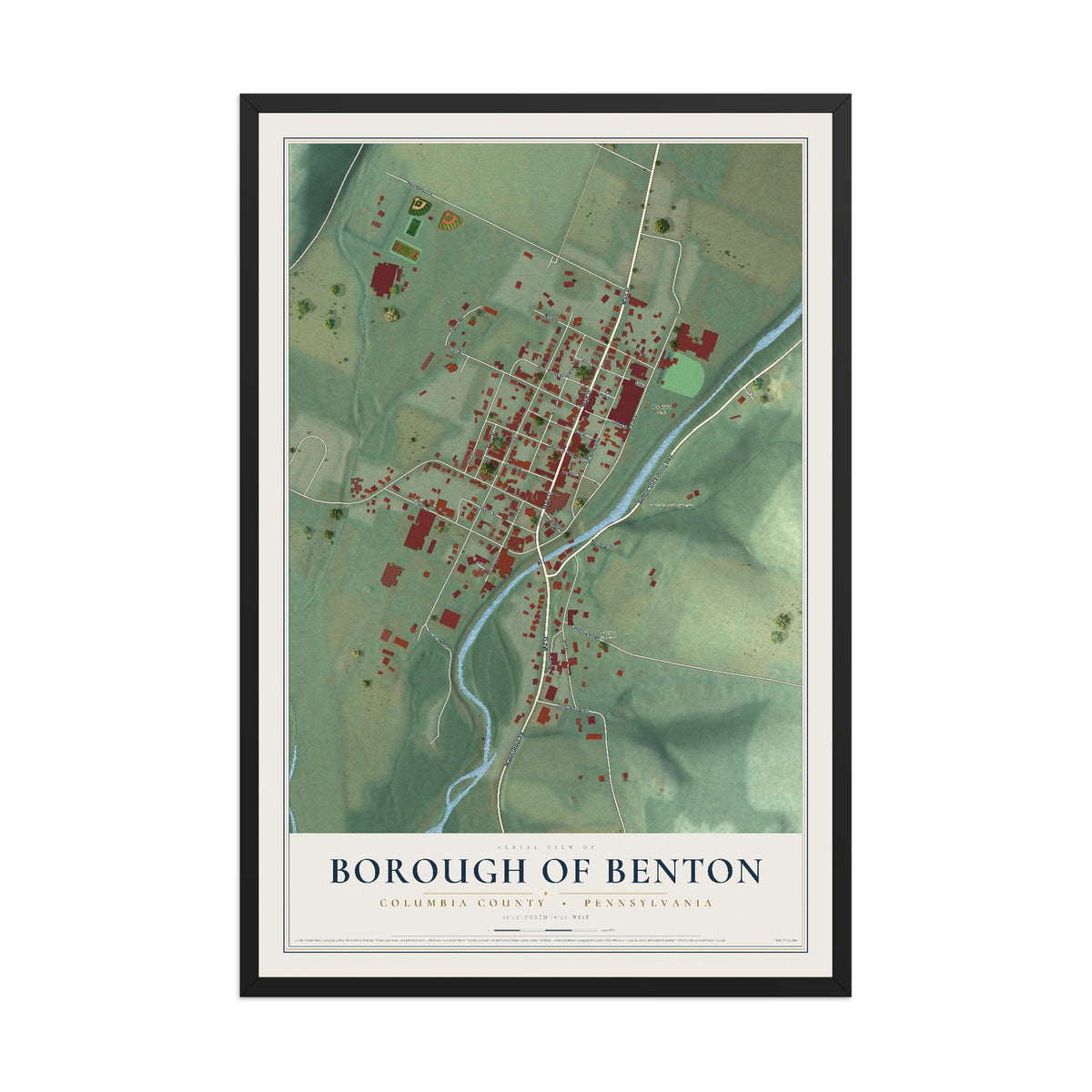 Map of the Borough of Benton, Columbia County, Pennsylvania, 12 x 18 inch print in a black wood frame