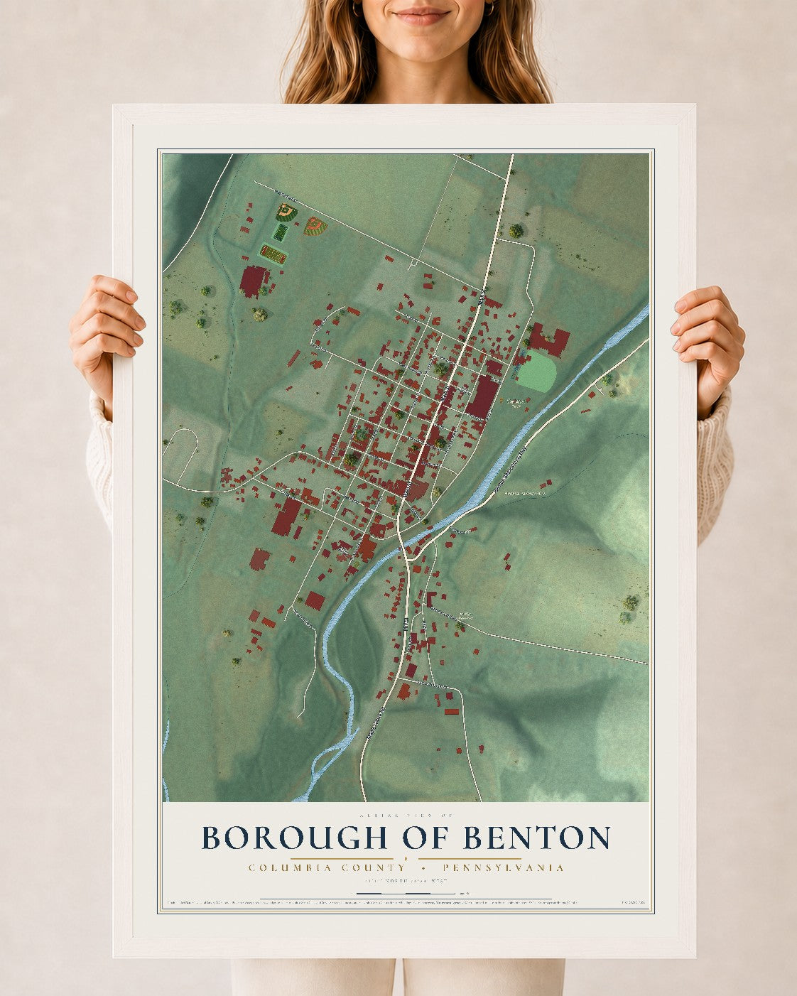 Map of the Borough of Benton, Columbia County, Pennsylvania, 24 x 36 inch print in a white wood frame