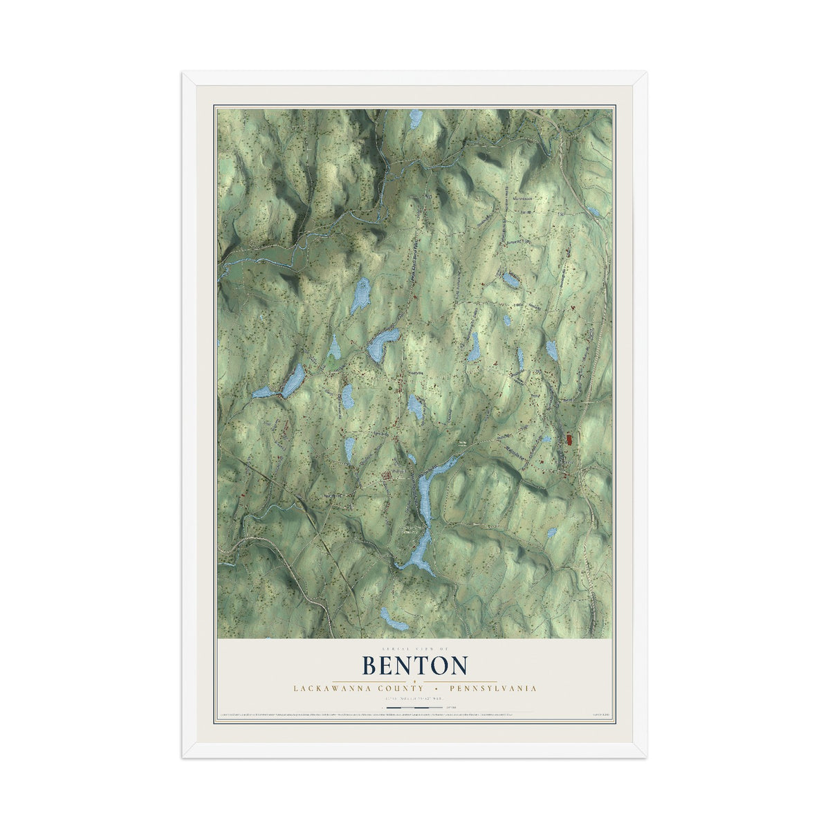 Map of Benton, Lackawanna County, Pennsylvania, 12 x 18 inch print in a white wood frame